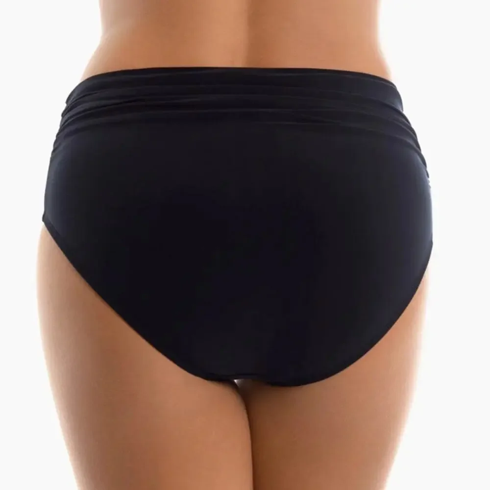 NWOT Magicsuit Black Shirred Jersey High Waist Tummy Control Bikini Bottom Sz 10